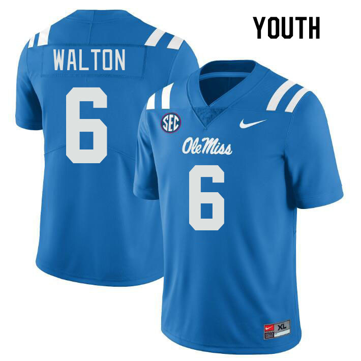Youth #6 Zamari Walton Ole Miss Rebels College Football Jerseys Stitched Sale-Power Blue